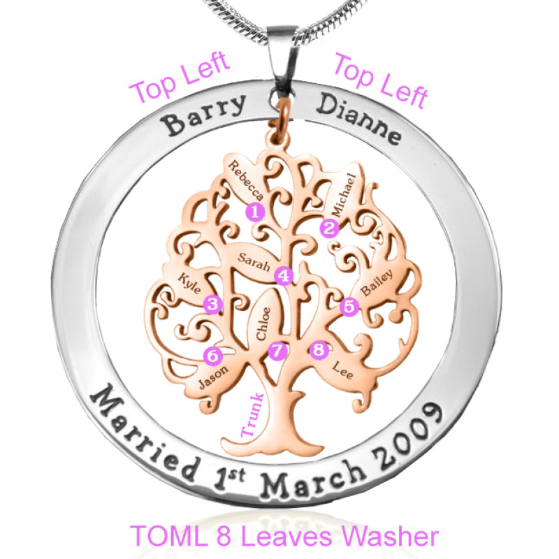 Personalised Tree of My Life Washer 8 two-tone rose gold tree pendant