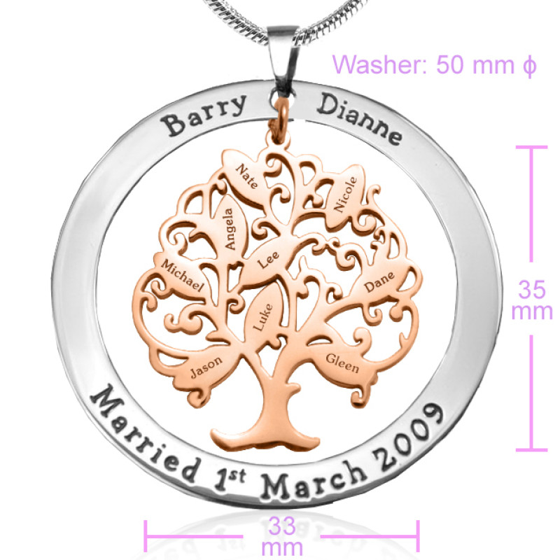 Personalised Tree of My Life Washer 9 rose gold tree pendant