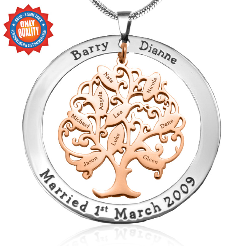 Personalised Tree of My Life Washer 9 two-tone pendant with rose gold tree