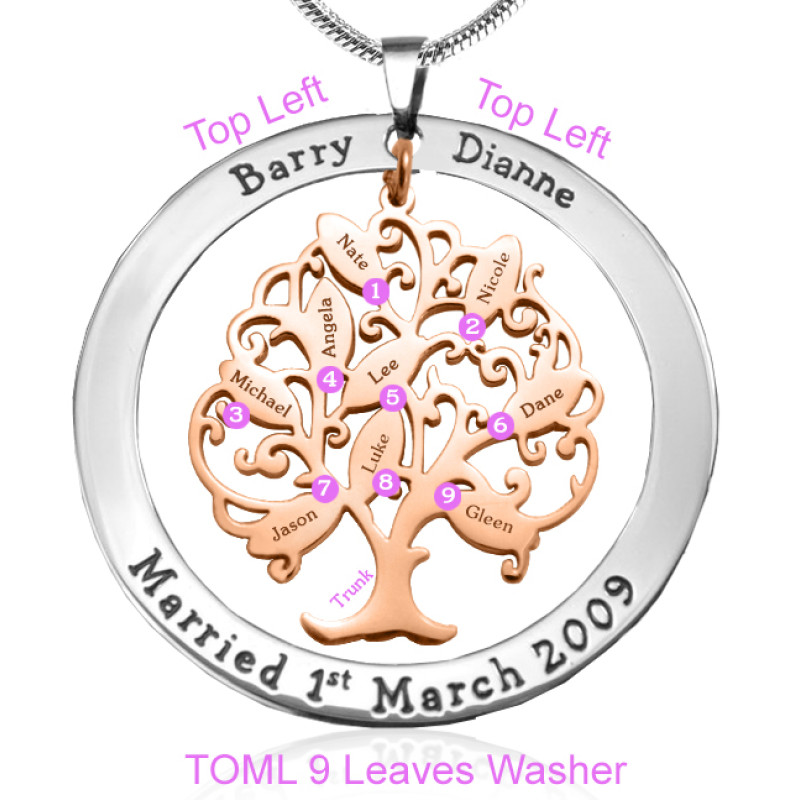 Personalised Tree of My Life Washer 9 two-tone pendant detail
