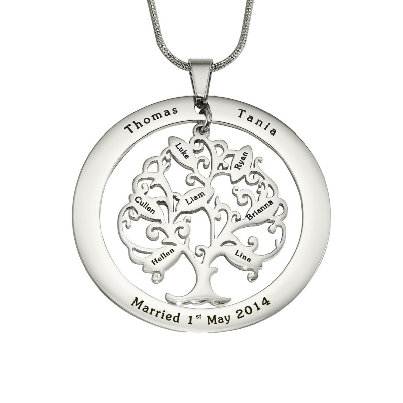 Silver Personalised Tree of My Life washer pendant