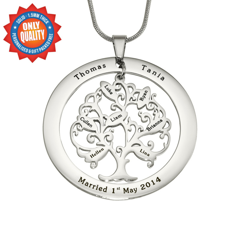 Personalised Tree of My Life washer pendant in sterling silver