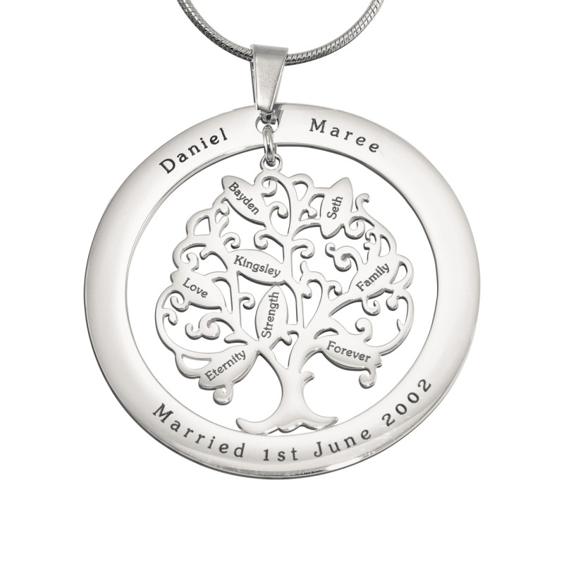 Personalised Tree of My Life Washer 8 sterling silver pendant