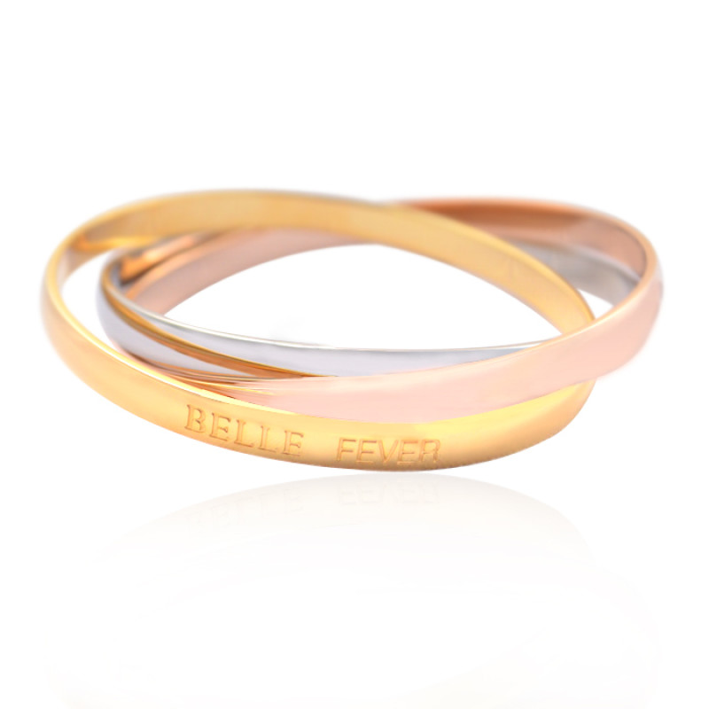 Mother and daughter three-tone bangle set in silver, yellow gold and rose gold tones