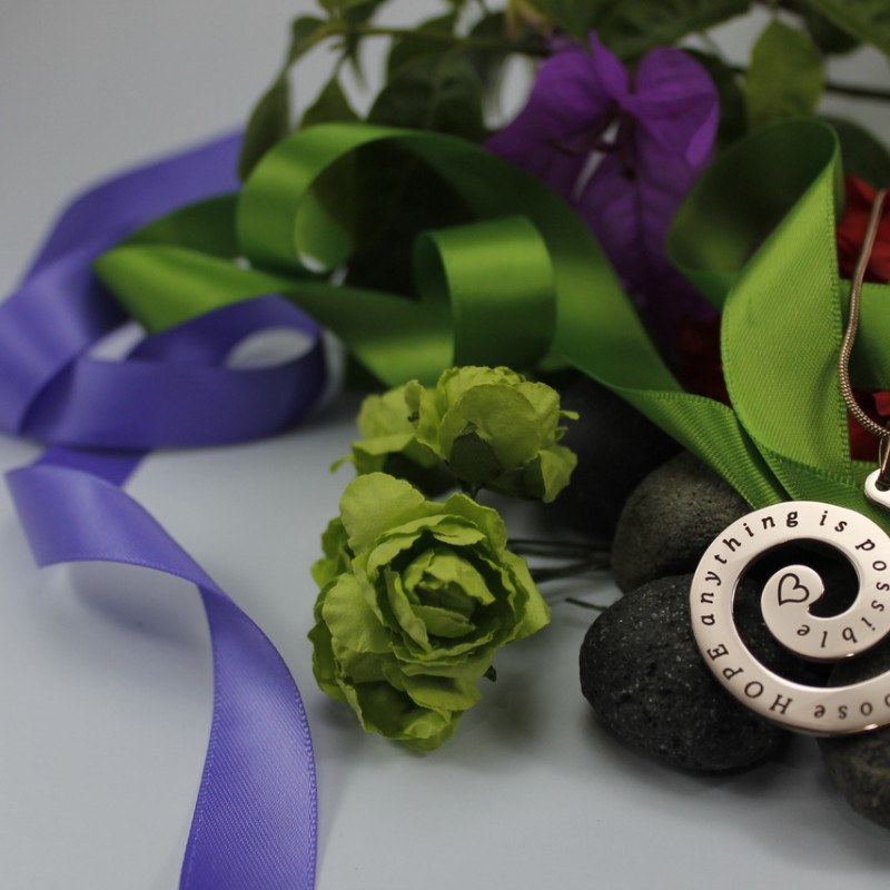 Personalised Swirls of Time necklace detail view