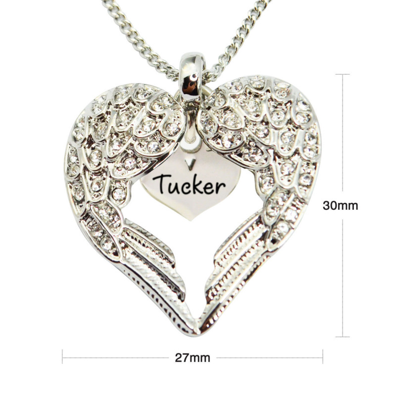 Angel Heart Necklace with Tucker Inscription Personalised angel heart necklace with Tucker inscription