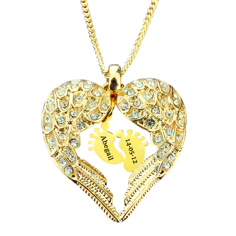 Personalised Angel Heart Necklace with Feet Insert design in gold