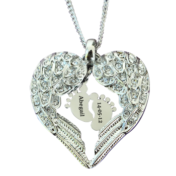 Personalised Angels Heart Necklace with Feet Insert Personalised Angels Heart Necklace with Feet Insert