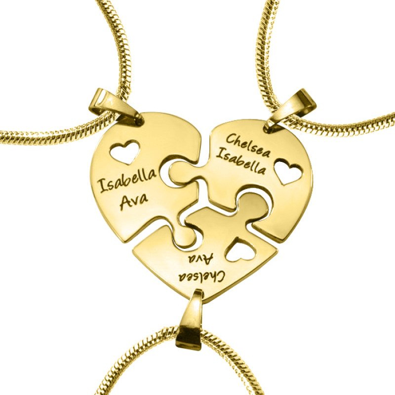 Joined Triple Heart Puzzle Pendants Gold-coloured heart puzzle pendants joined together
