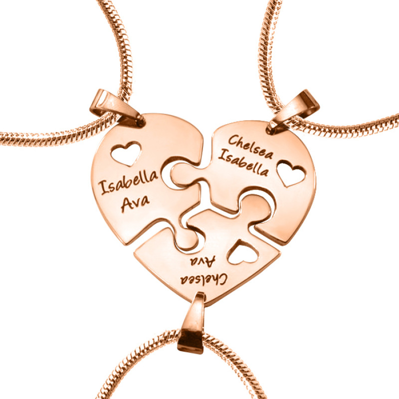 Rose Triple Heart Puzzle Pendants Rose-coloured heart puzzle pendants joined together