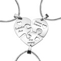 Personalised Triple Heart Puzzle Necklace Set Three personalised heart puzzle pendants that connect to form a heart