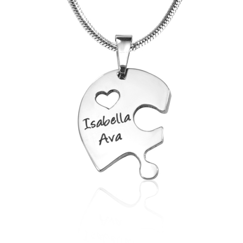 Personalised Triple Heart Puzzle Necklace Set Three personalised heart puzzle pendants that connect to form a heart