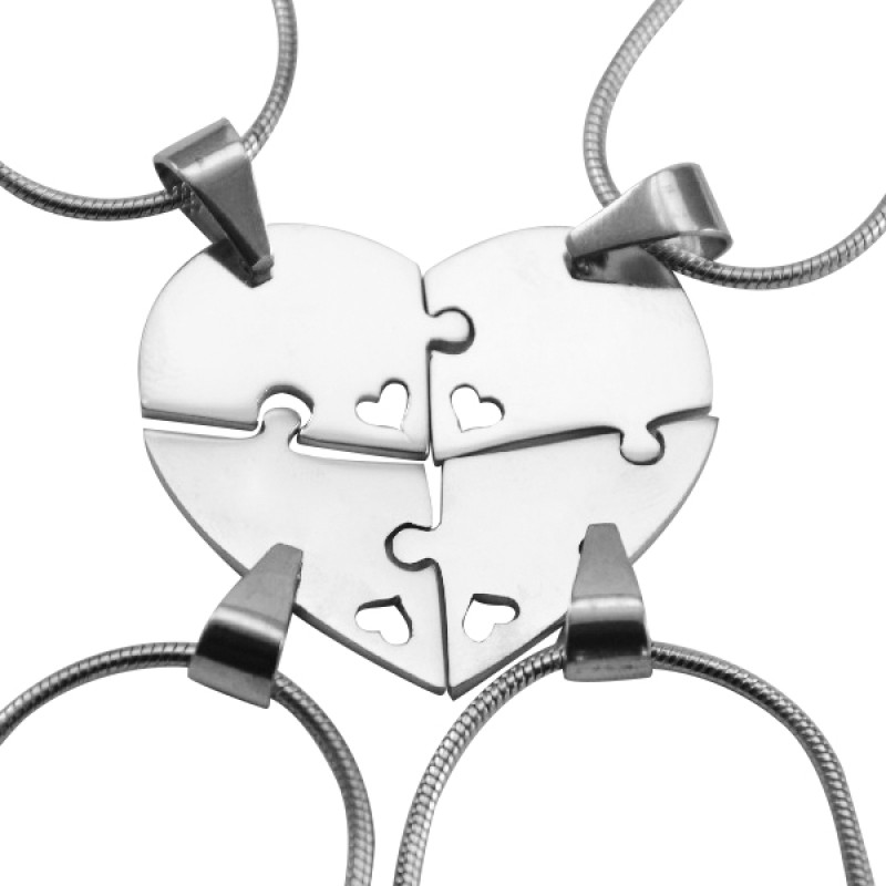 Silver Quad Heart Puzzle necklace set