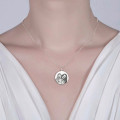 Grey Photo Necklace with Engraved Text Round photo necklace with engraved text