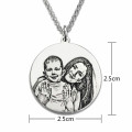 Grey Photo Necklace with Engraved Text Round photo necklace with engraved text