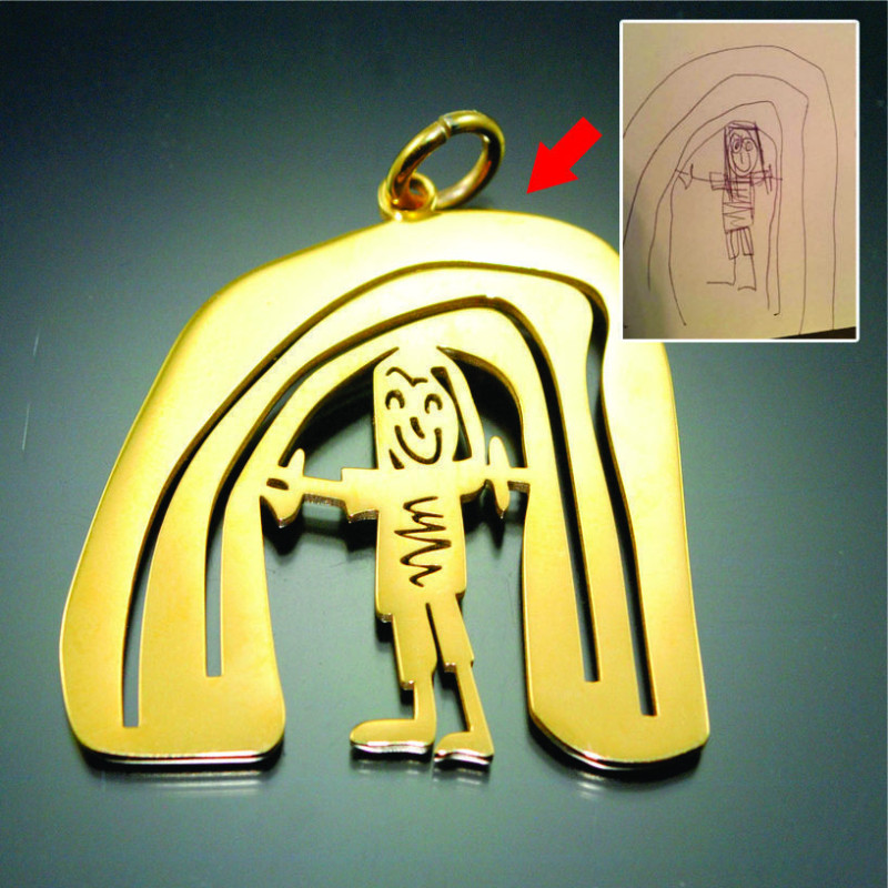 Custom kids' drawing necklace example
