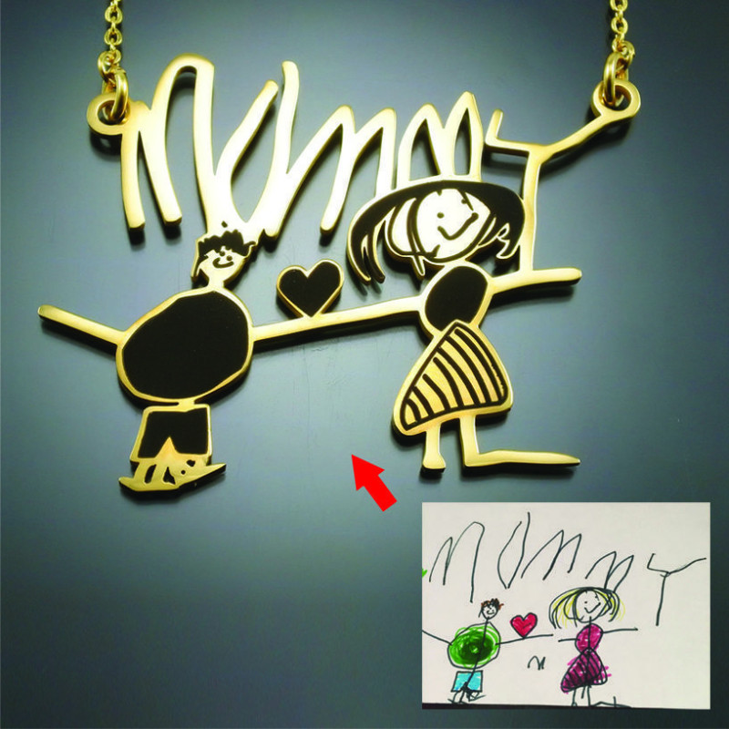 Custom kids' drawing necklace example
