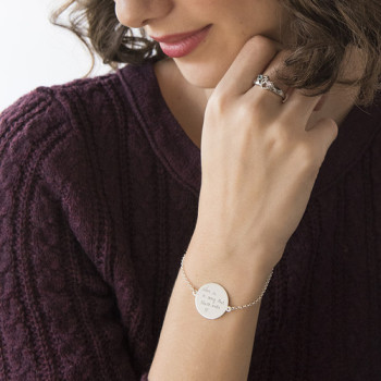 Sterling Silver Custom Engraved Handwriting Bracelet - Disc Shaped Sterling Silver Custom Engraved Handwriting Bracelet - Disc Shaped