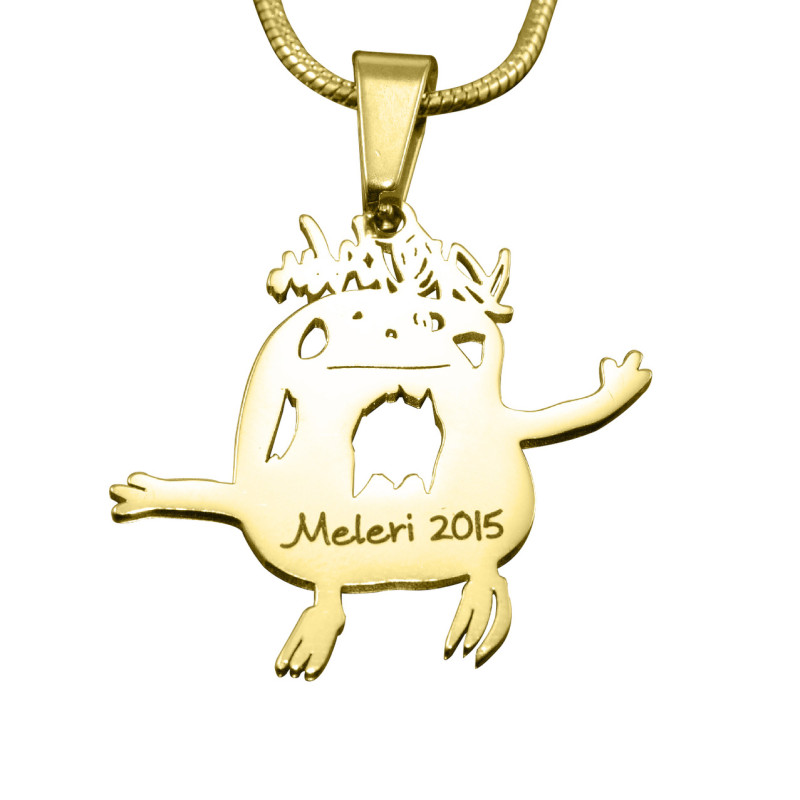 Gold custom kids' drawing necklace example