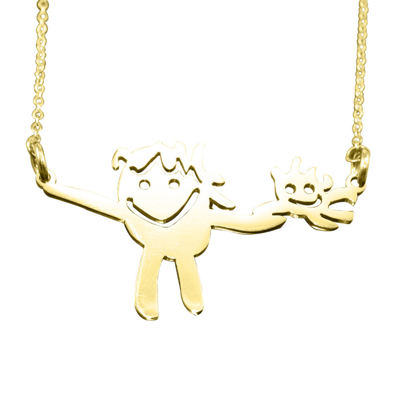 Gold custom kids' drawing necklace example
