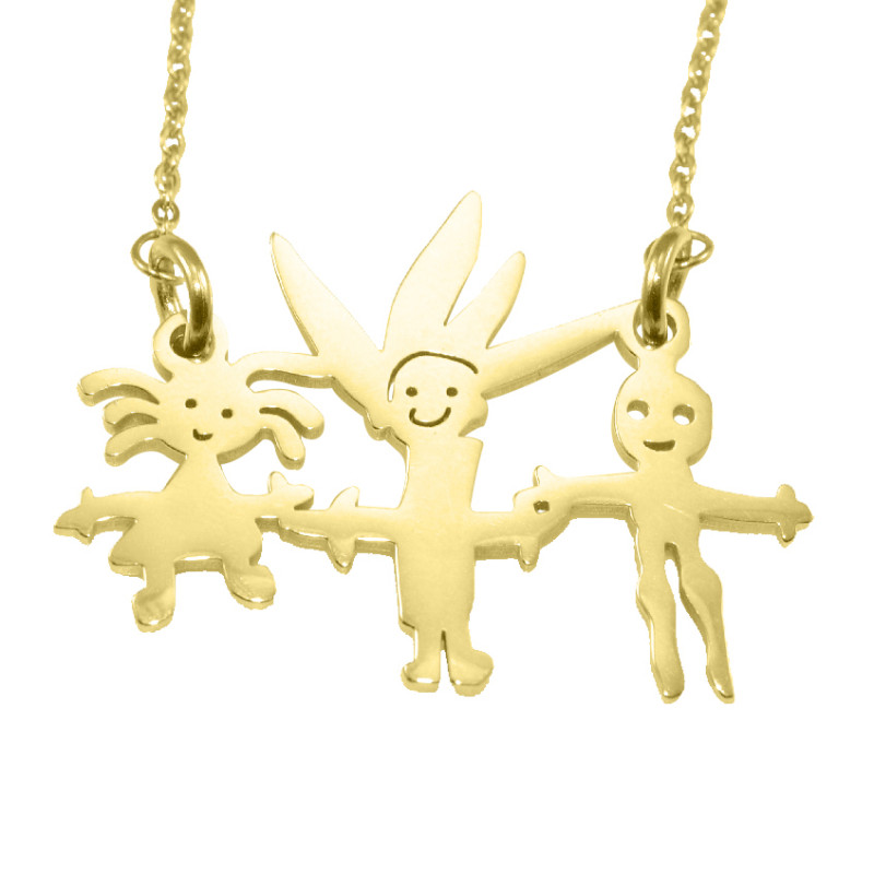 Gold custom kids' drawing necklace example