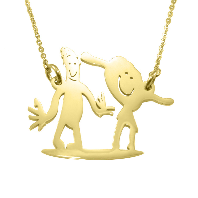 Gold custom kids' drawing necklace example