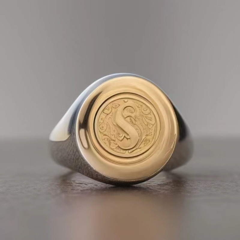 Personalised Signet Ring with Engraved Initials Personalised signet ring with engraved initials and openwork face