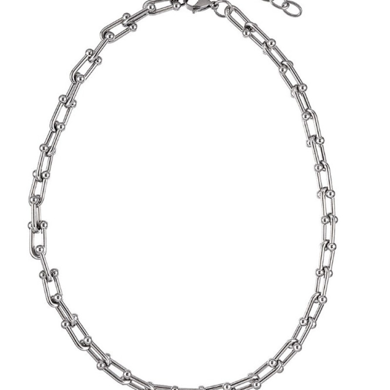 U-shape chunky link chain necklace with silver and gold hardware