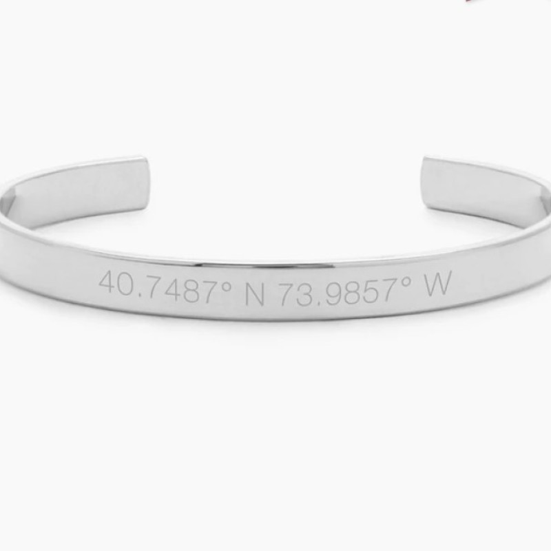 Coordinate cuff bracelet bangle with engraved coordinates