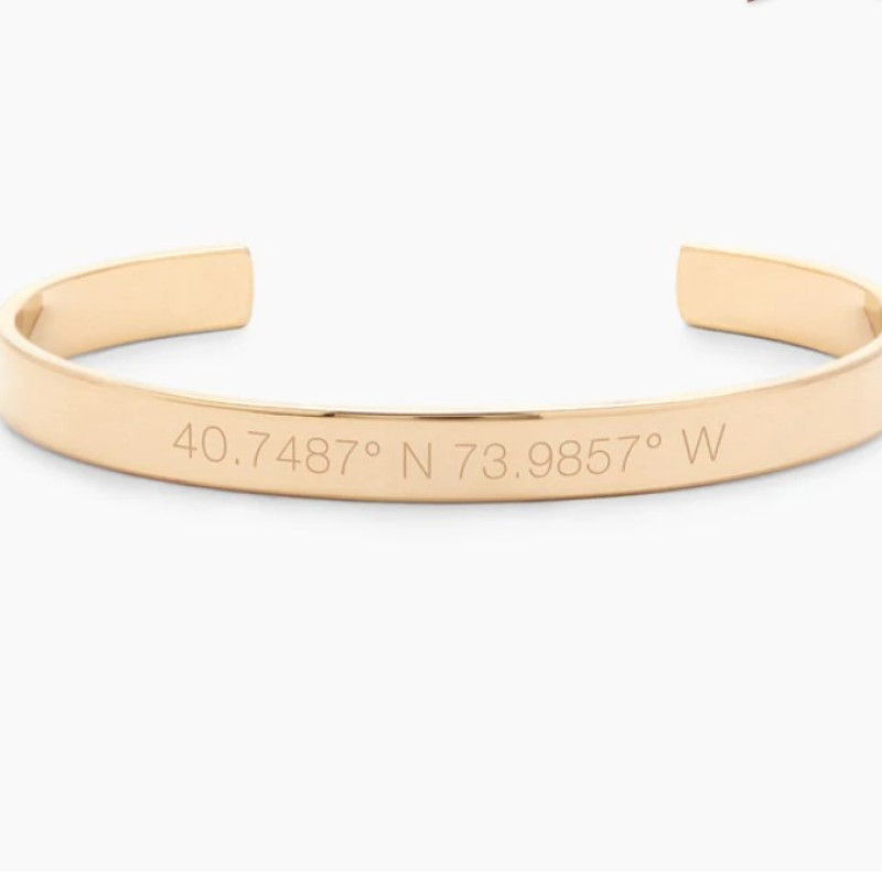 Coordinate cuff bracelet bangle with engraved coordinates