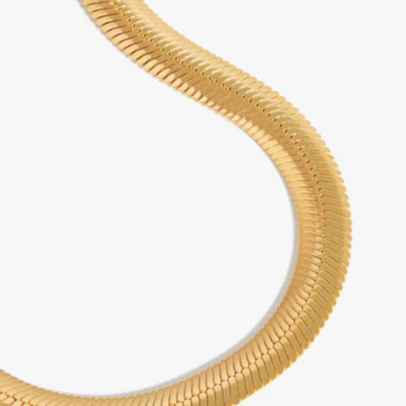 Gold flat snake chain necklace in sterling silver