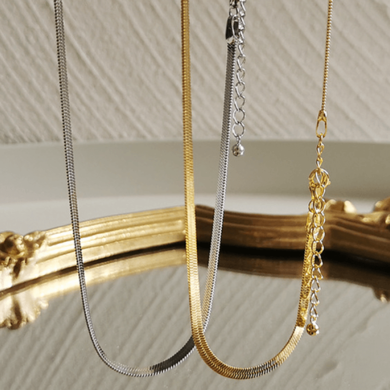 Gold flat snake chain necklace in sterling silver