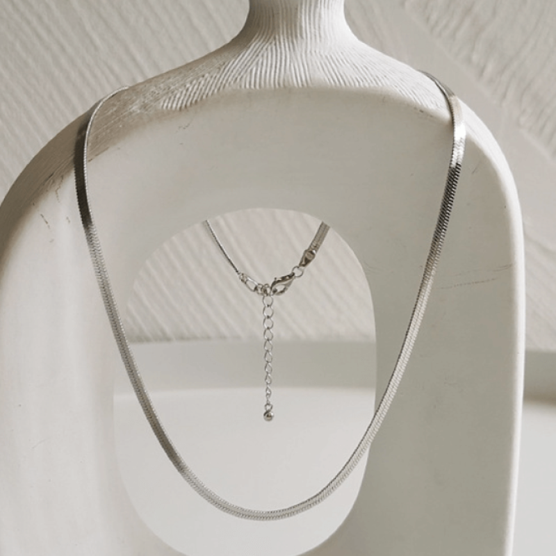 Gold flat snake chain necklace in sterling silver