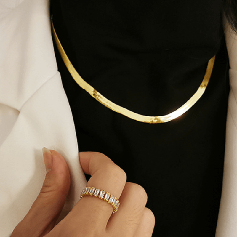 Gold flat snake chain necklace in sterling silver