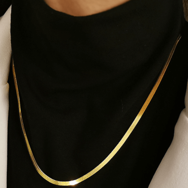 Gold flat snake chain necklace in sterling silver