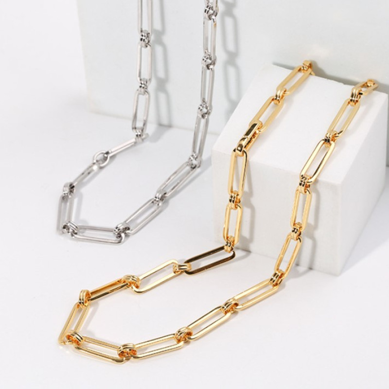 Adjustable long link chunky chain necklace in silver or gold colour