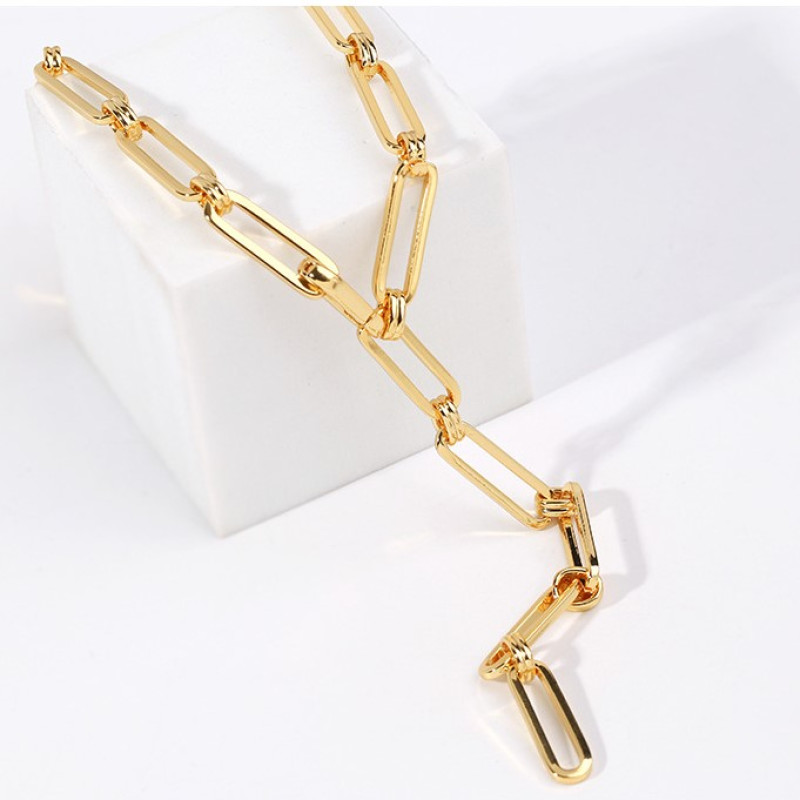 Adjustable long link chunky chain necklace in silver or gold colour