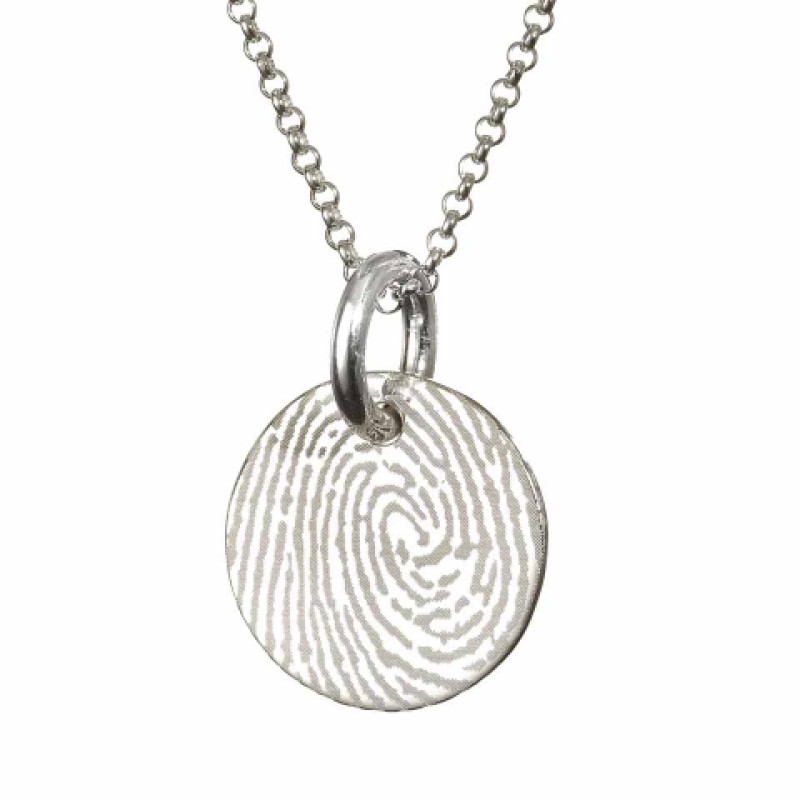 Personalised Sterling Silver Fingerprint Circle Pendant Personalised sterling silver circle pendant engraved with a fingerprint