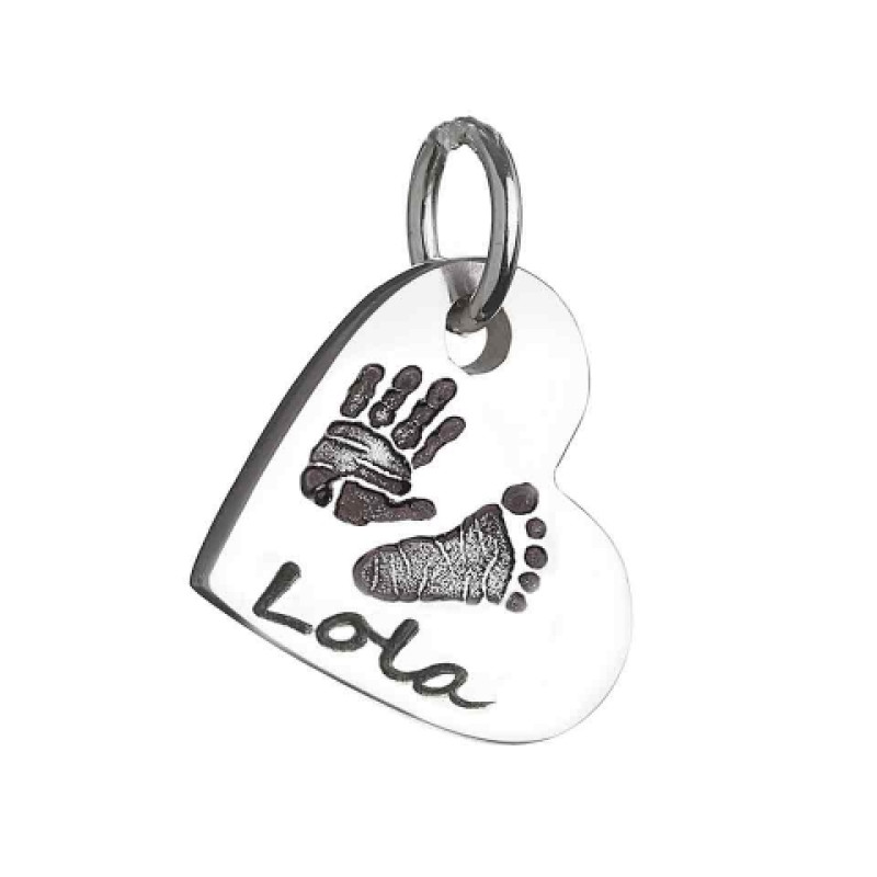 Sterling Silver Hand and Footprint Heart Charm Necklace Personalised hand and footprint heart charm necklace