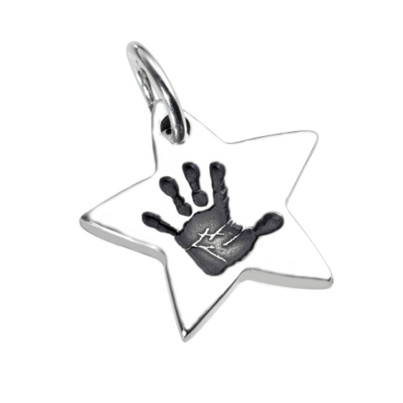 Sterling silver star pendant with a handprint impression