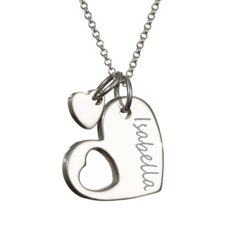 Reverse of heart footprint necklace charm with engraving area