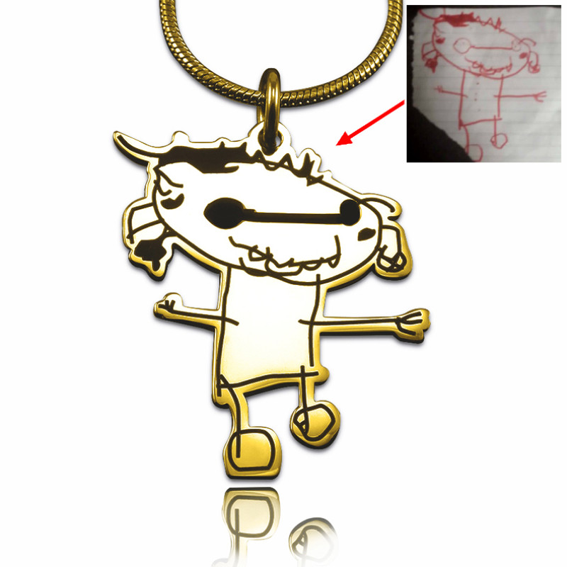 Gold custom kids' drawing necklace example