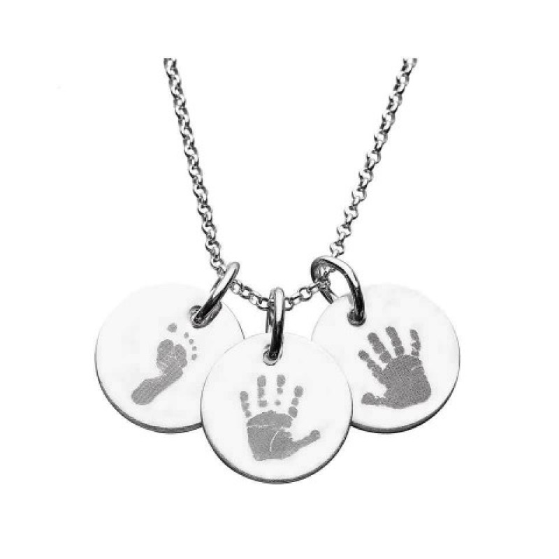Personalised Sterling Silver Handprint Heart Pendant Personalised sterling silver cascading heart pendant with handprint or footprint engraving