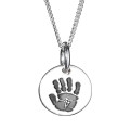 Sterling Silver Handprint Circle Pendant Sterling silver circle pendant with a handprint