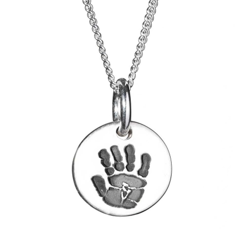 Sterling Silver Handprint Circle Pendant Sterling silver circle pendant with a handprint
