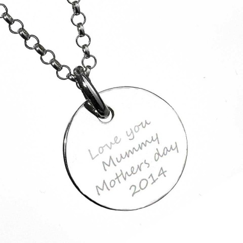 Back view of personalised engraved sterling silver necklace charms