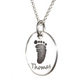 Sterling Silver Hand or Footprint Oval Charm Necklace Sterling silver oval hand or footprint charm pendant necklace