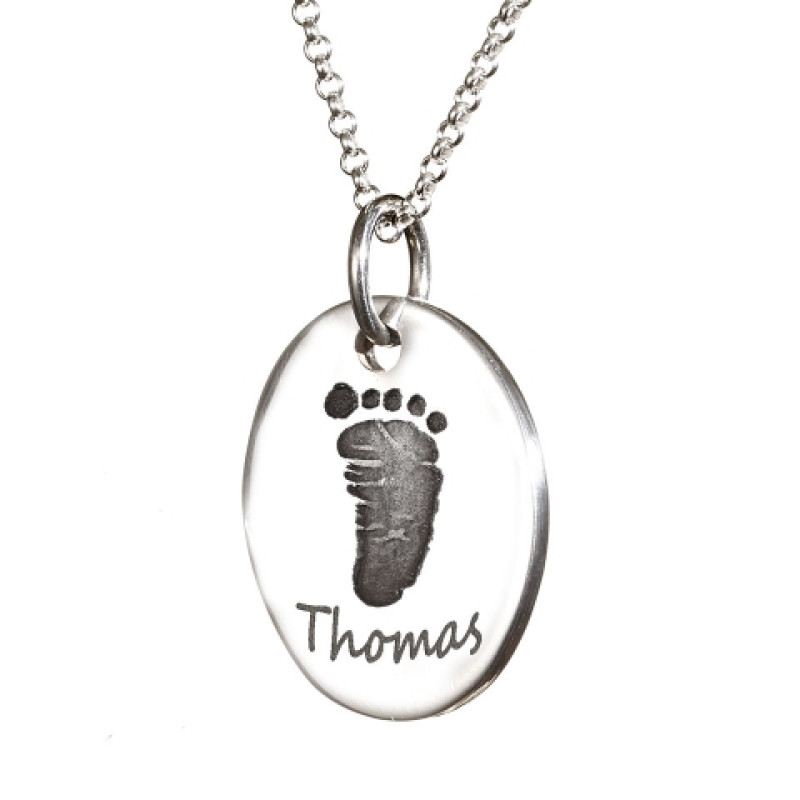 Sterling Silver Hand or Footprint Oval Charm Necklace Sterling silver oval hand or footprint charm pendant necklace