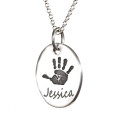 Sterling silver teardrop pendant for an actual handprint or footprint