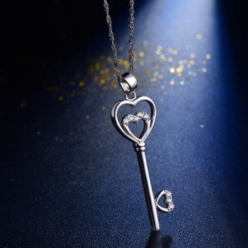 Valentine Key Hearts Key Pendant Necklace in Sterling Silver Valentine Key Hearts Key Pendant Necklace in Sterling Silver